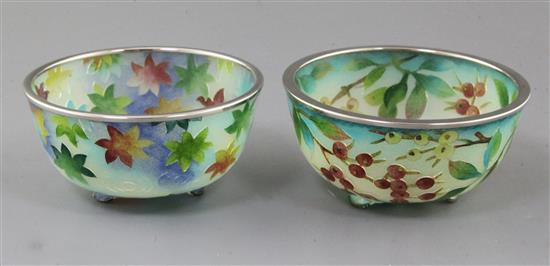 Two Japanese plique a jour enamel bowls, diameter 12.5cm